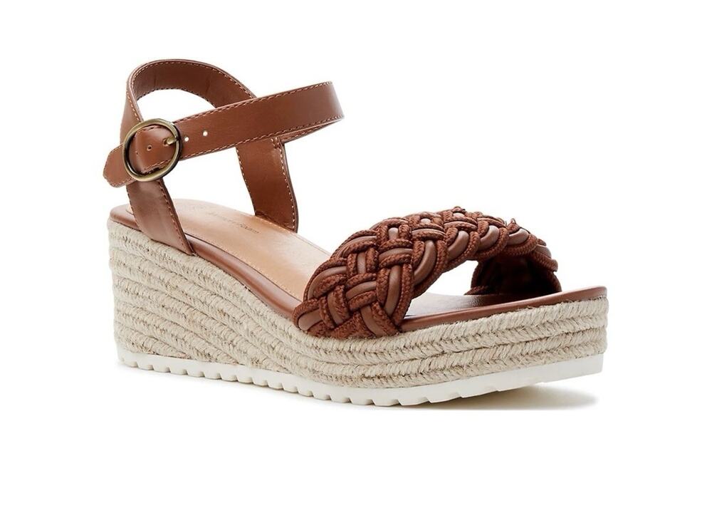 Time and Tru Women's Braided Wedge Sandals, Cognac Size 8.5